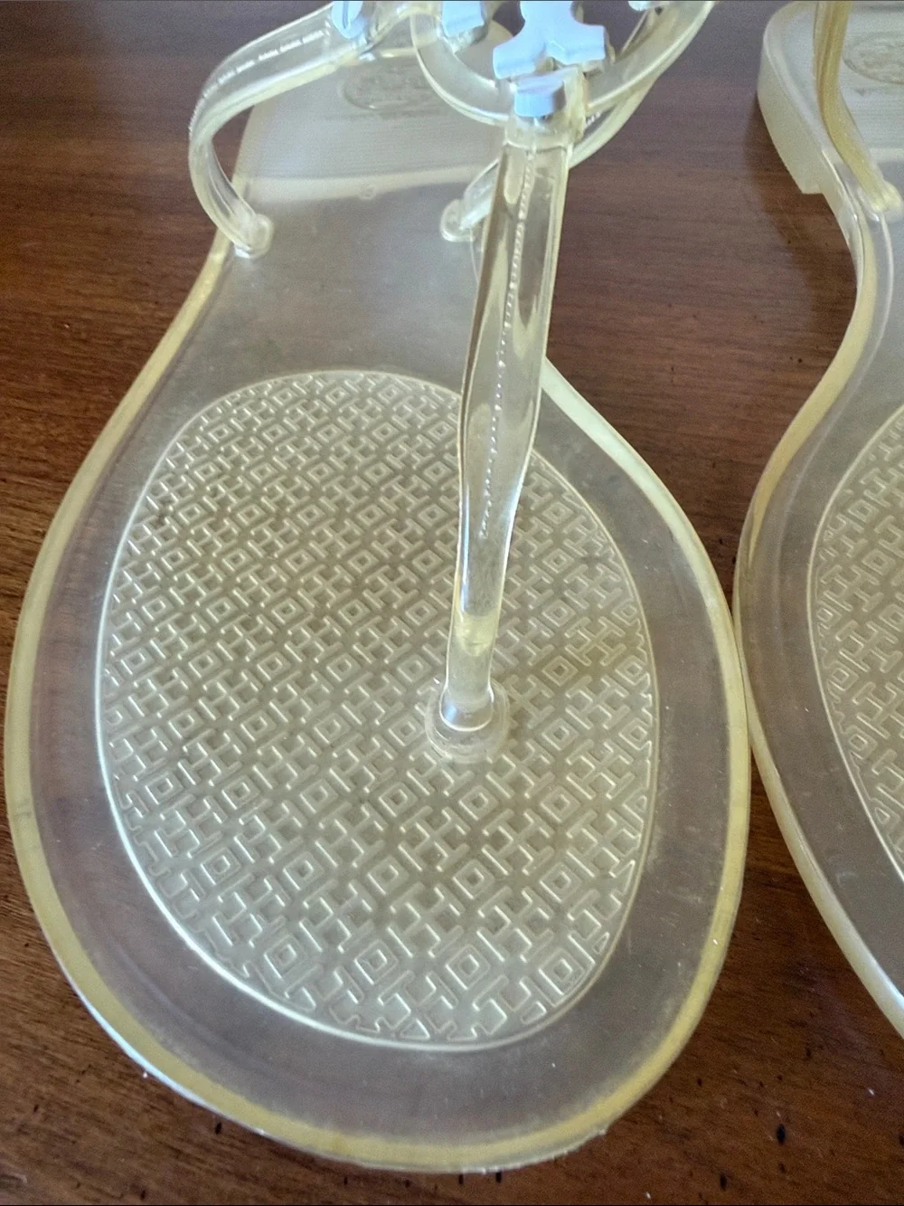 Tory Burch Clear Jelly Thong Sandals with White Logo Medallion